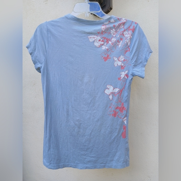 Oakley Medium Stretchy Floral Blue Tshirt with a Stain GUC - Picture 4 of 5